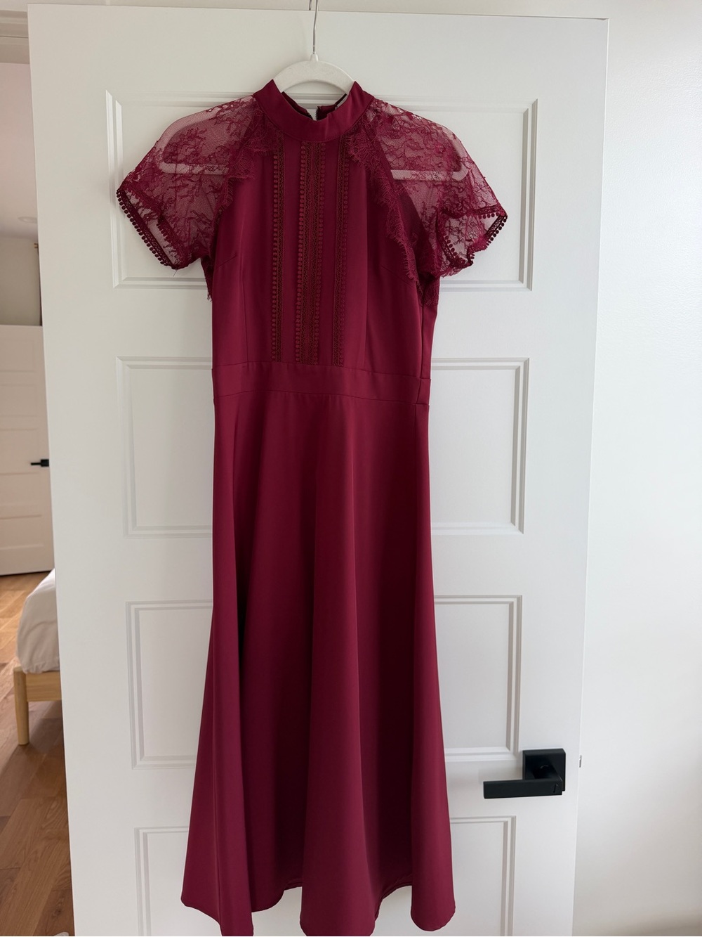ASOS Girls' Burgundy Lace Yoke Midi Formal Dress